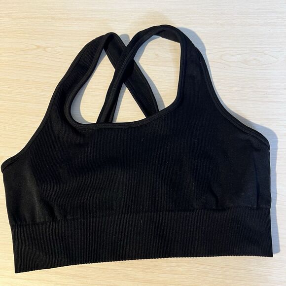 Womens Velocity L Racerback Sports Bra Seamless Symmetry Black Workout Athletic - Picture 1 of 9
